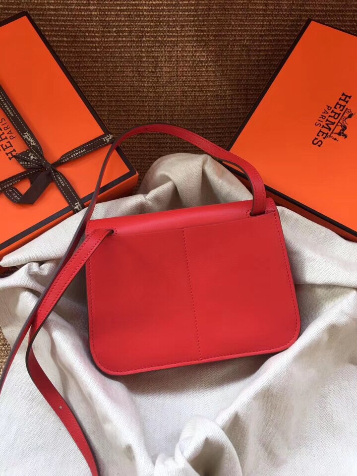 Hermes Mini Halzan 22 Handbag Shoulder Bag In Feu Orange Swift Leather